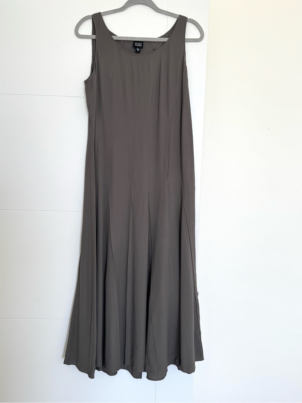 Eileen Fisher Olive Gray Sleeveless Bias-Cut Midi Dress